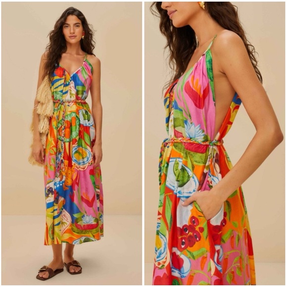 FARM Rio Dresses & Skirts - Farm Rio Summer Picnic Sleeveless V-Neck Midi Dress Size Medium NWT New